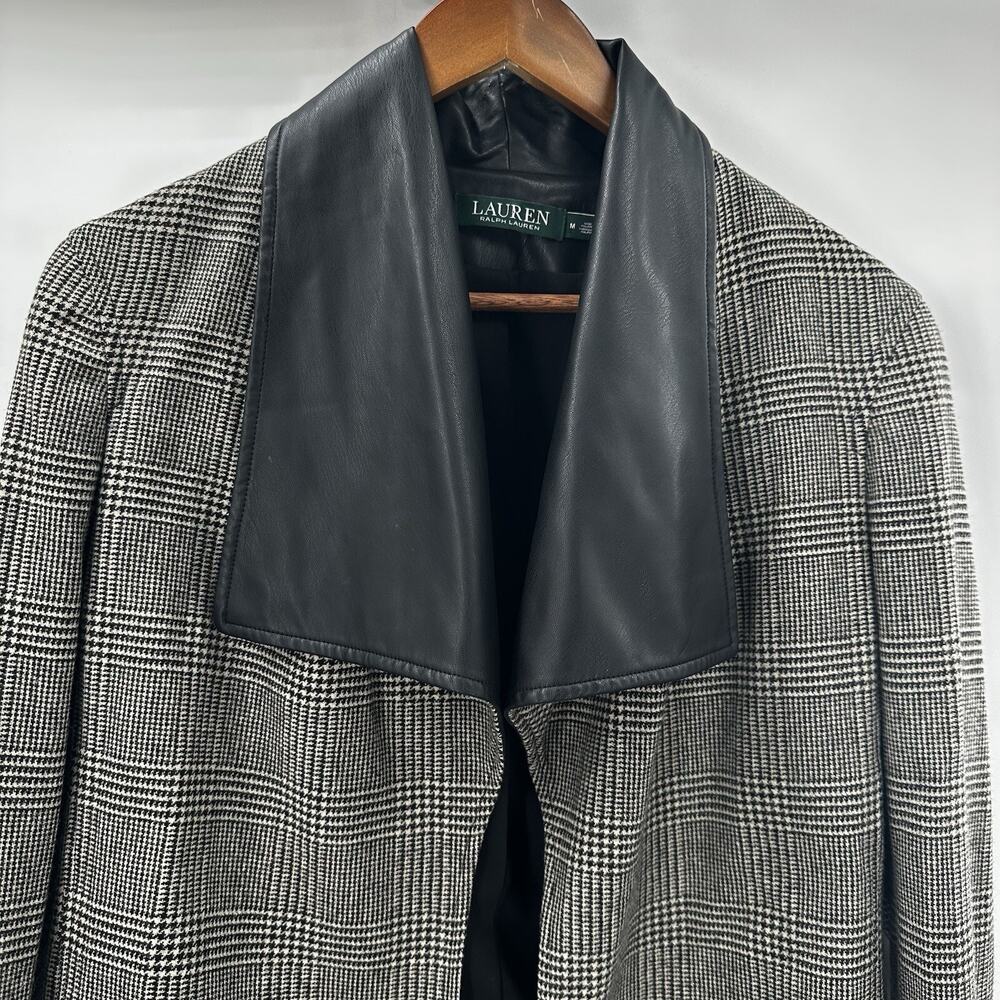 RALPH LAUREN LRL Jacket Womens Medium Houndstooth‎ Faux Leather Shawl Collar - Picture 3 of 12